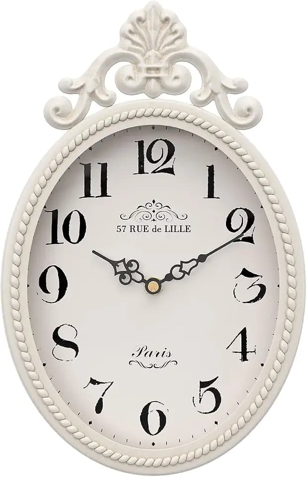 Abdurey Small French Retro Decor Wall Clock, Ivory White Vintage Oval Style