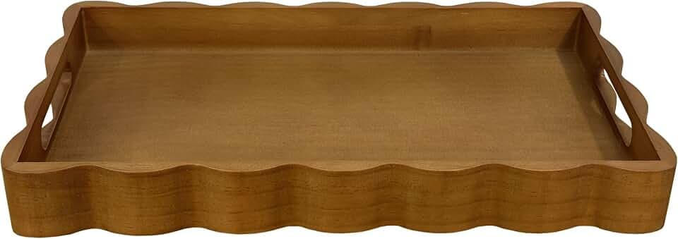 JUIOETURPine Wood Decorative Tray with Handle Rectangular Wooden Serving Tray for Breakfast in Bed,Coffee Table,Dining Table,or Kitchen - Perfect for Living Room,Bedroom,and Entryway Decor (Brown)