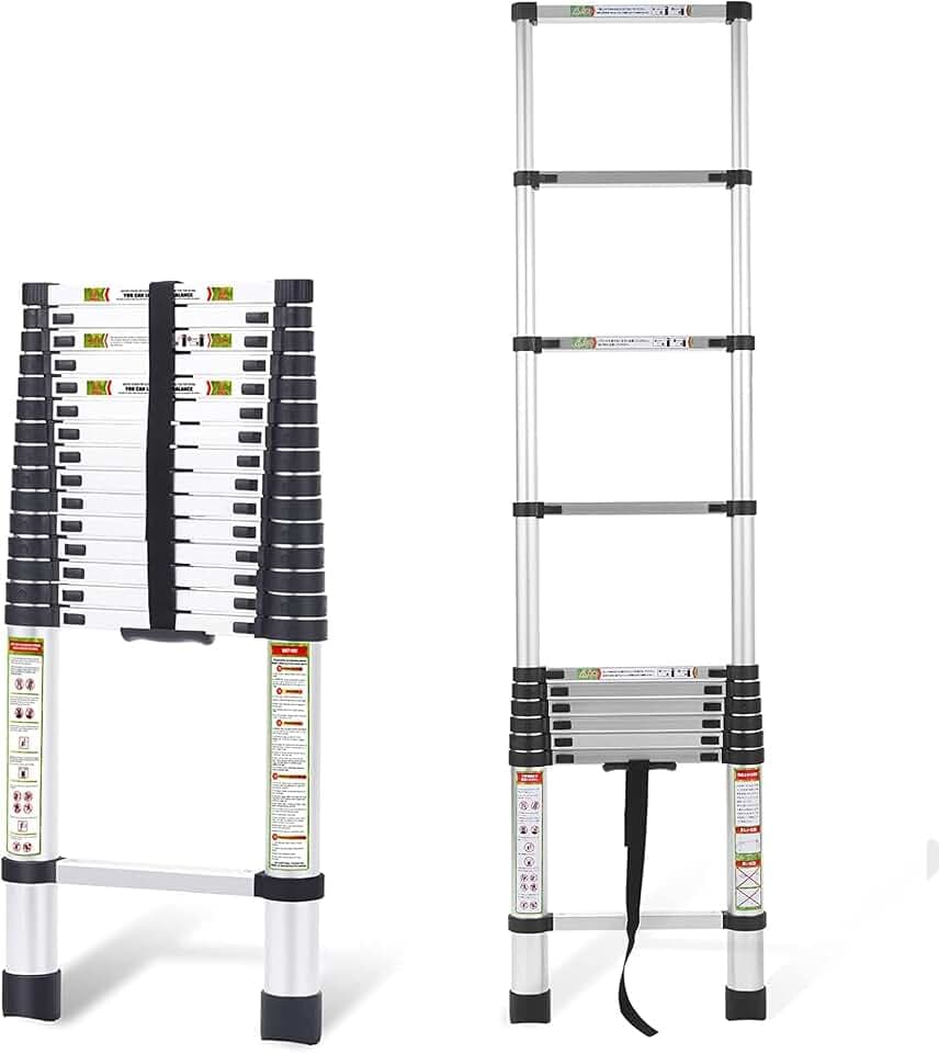 RIKADE Telescoping Ladder 20.3FT & Attic Ladder, Heavy Duty Aluminum with Non-Slip Feet, 330lb Capacity for RV, Attic, Roof & Multi-Surface Use