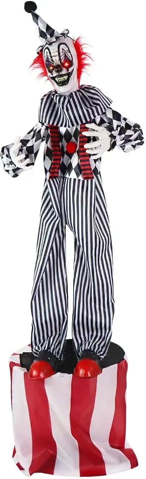 Haunted Hill Farm 5.9-Ft. Talking Clown on Stage Halloween Animatronic