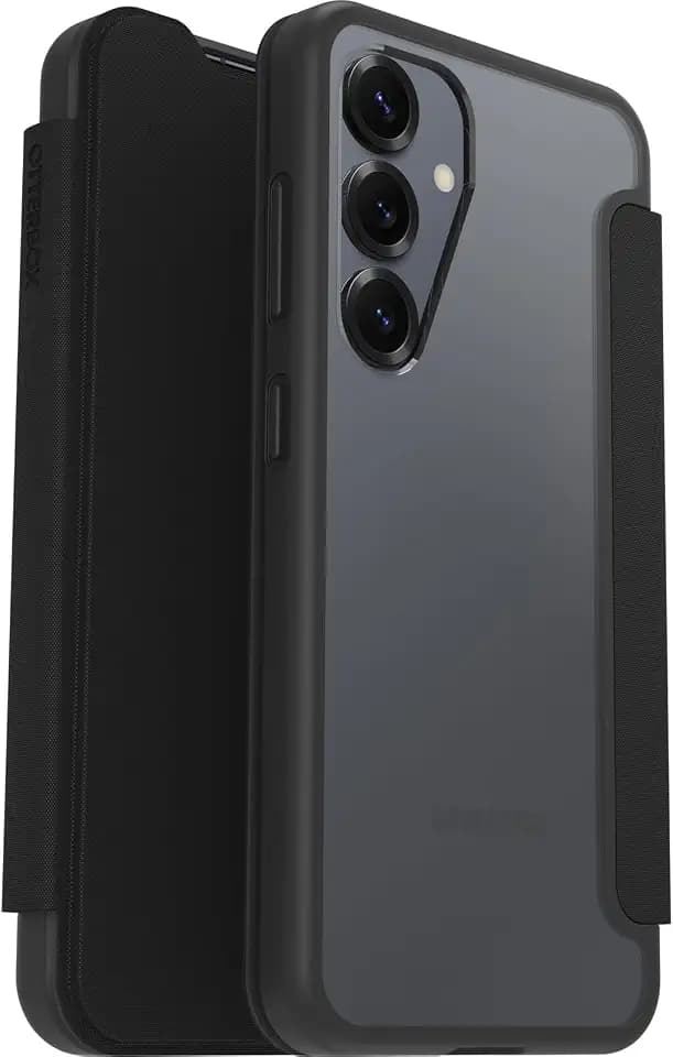 OtterBox React Series Folio Hülle für Samsung Galaxy S25, stoßfest, sturzsicher,Premium Folio mit Kartenhaltern, Getestet nach Militärstandard, Transparent/Schwarz