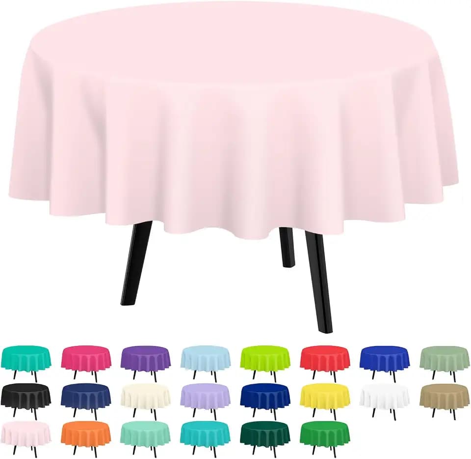 QIKSION 6 Pack Pink Round Plastic Tablecloth Disposable