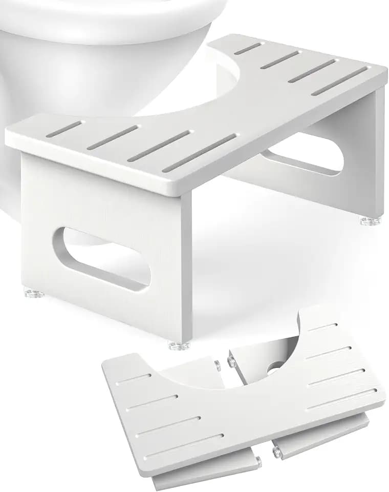 YOSE Squatting Potty for Adults, Foldable Bamboo Toilet Stool Squat Adult, No Assembly Required, Sturdy Poop Stool Adult for Small Bathrooms, Space-Saving Bathroom Foot Stool (White)