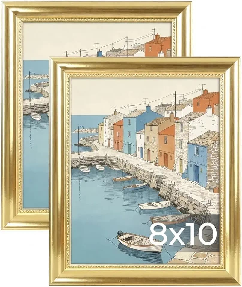 Giftgarden 8x10 Picture Frame Gold, Elegant Brushed Gold Finish with Beveled Edges for Wall or Tabletop Display, 2 Pack