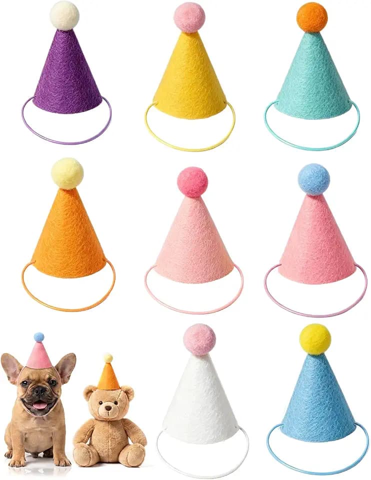 Mini Party Hats for Stuffed Animals, 8 PCS Colorful Felt Birthday Hats