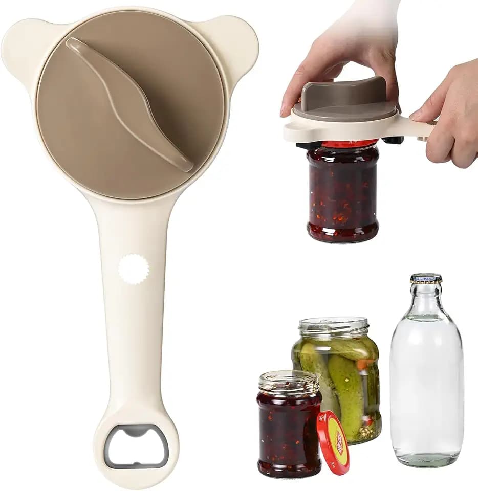 Upgrade Jar Openers for Seniors, 4-in-1 Can Opener for Weak Hands & Seniors – Ergonomic Non-Slip Handle, Fits 1-3.5 Inch Kitchen Mason Jars, Bottles & Cans