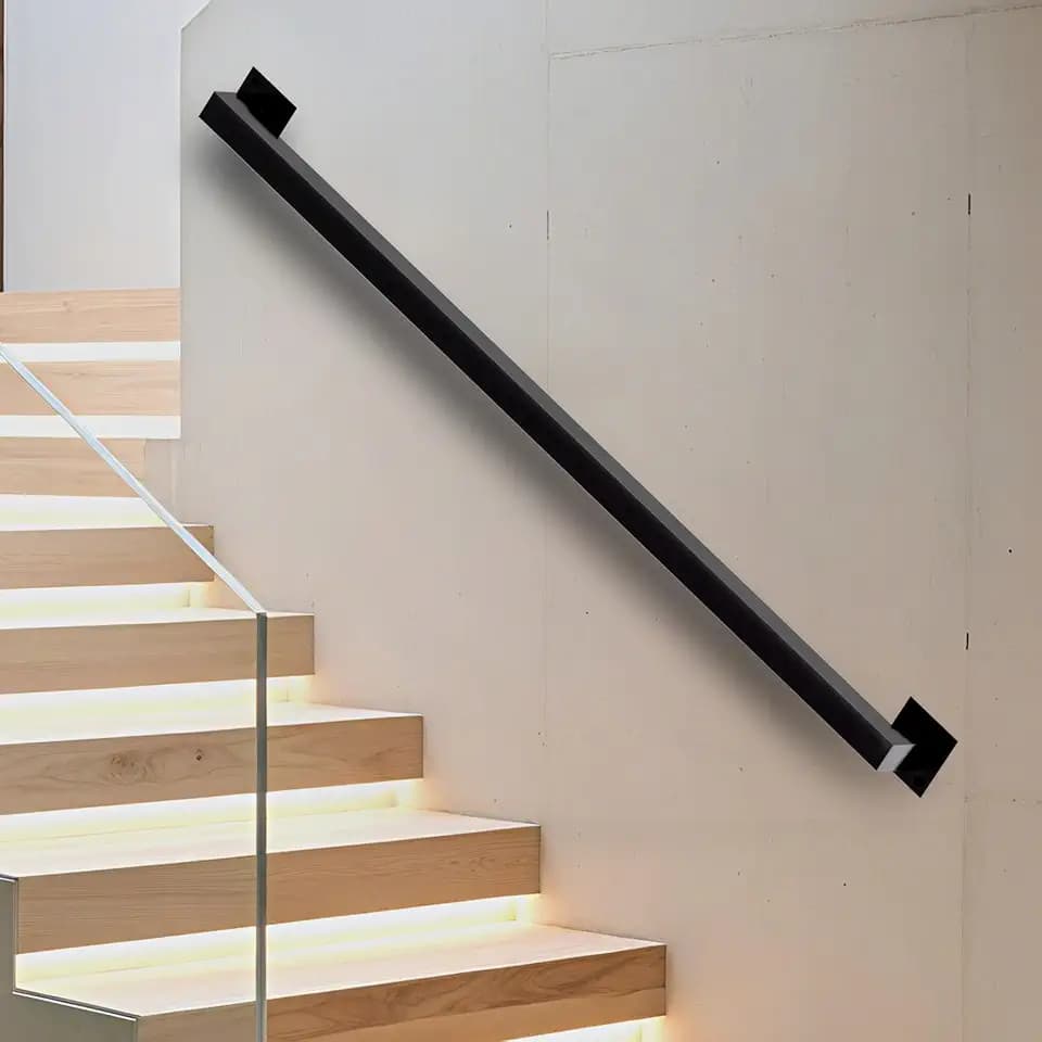 10FT Stair Railing Indoor, Black Metal Wall Mounted Handrail for Stairs, 500lbs Load Capacity Industrial Pipe Hand Rails for Indoor Stairs/Outdoor Use/Home/Loft/Porch/Deck, Rust-Resistant (10FT)