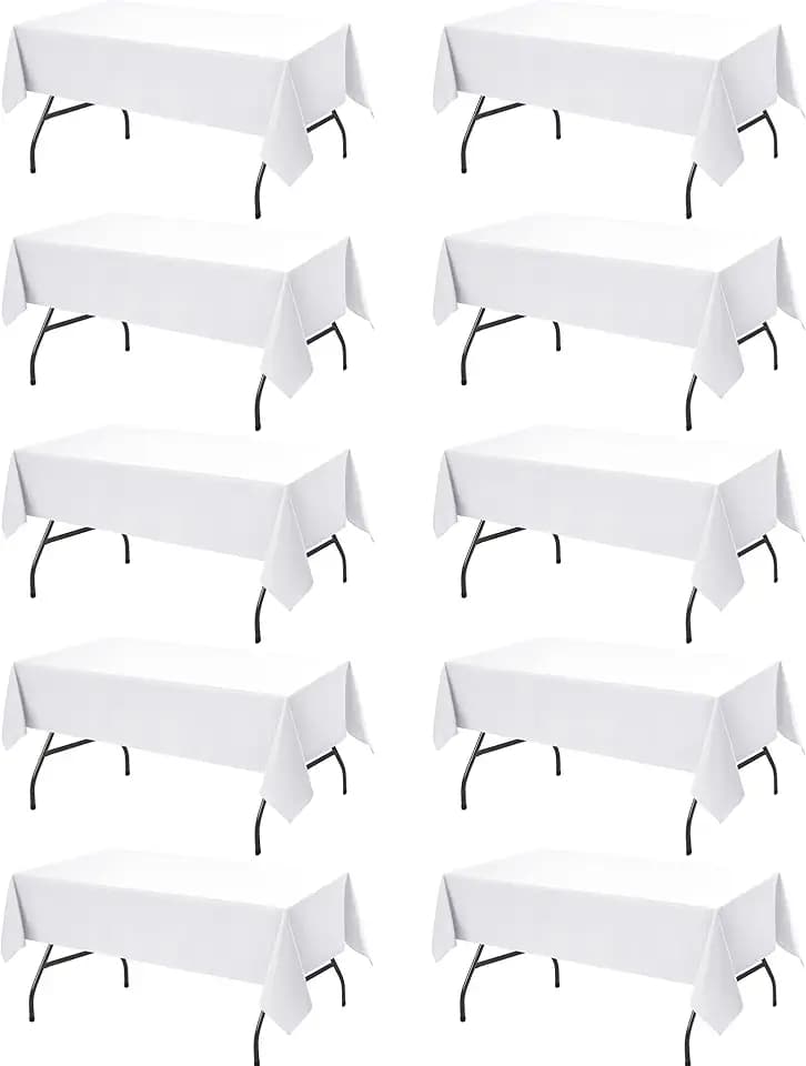 10-Pack White Tablecloths for Rectangle Tables, 60 x 102 Inches