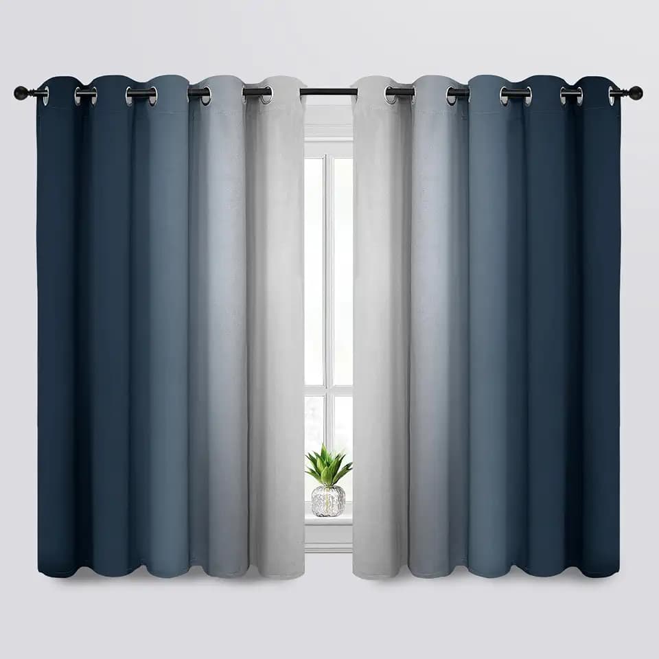 SimpleHome Ombre Navy Blue to Grey White Curtains for Living Room 70Wx63L