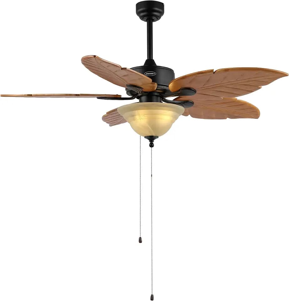 JONATHAN Y Poinciana 52" Coastal 3-Light Palm Leaf Ceiling Fan, Brown
