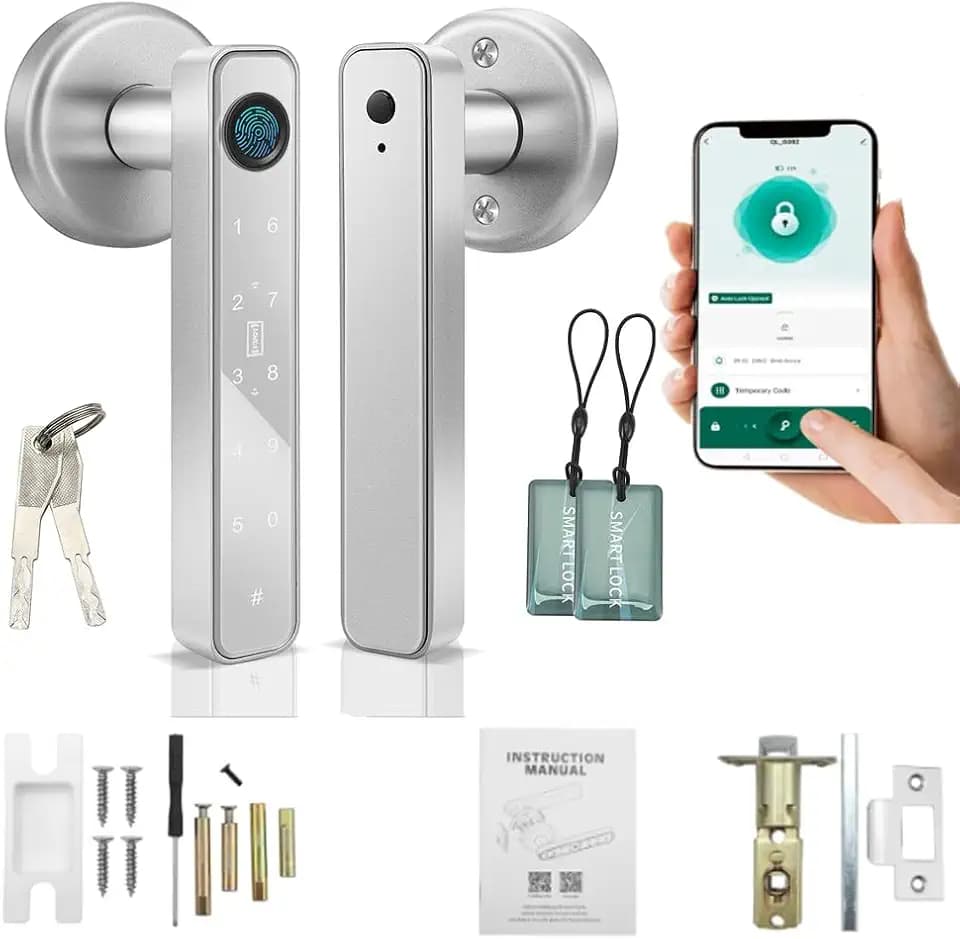Smart Türschloss Fingerabdruck, Tastaturschloss mit Griff, Elektronisches Riegelschloss Per App Gesteuert, Code-Entriegelung/Touch, Intelligentes Türschloss für Haustür, Haus, Büro, Wohnung