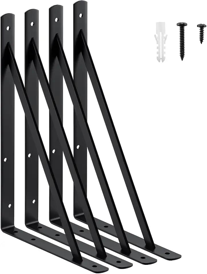 HOME MASTER HARDWARE 16x10 Inch Heavy Duty Shelf Brackets, Black 4 Pack