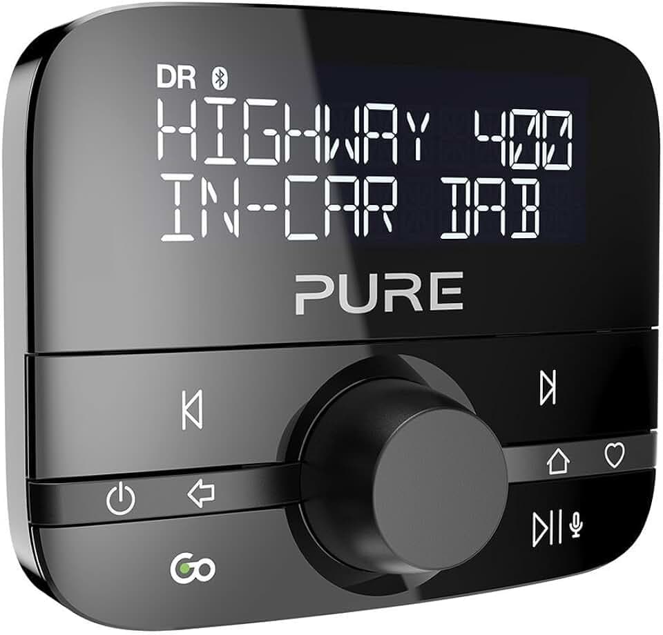 Pure Highway 400 In-Car-Audioadapter (DAB/DAB+ Digitalradio mit Bluetooth, Go Button, Siri und Google Assitant, Spotify und 20 Senderspeicherplätze) Schwarz