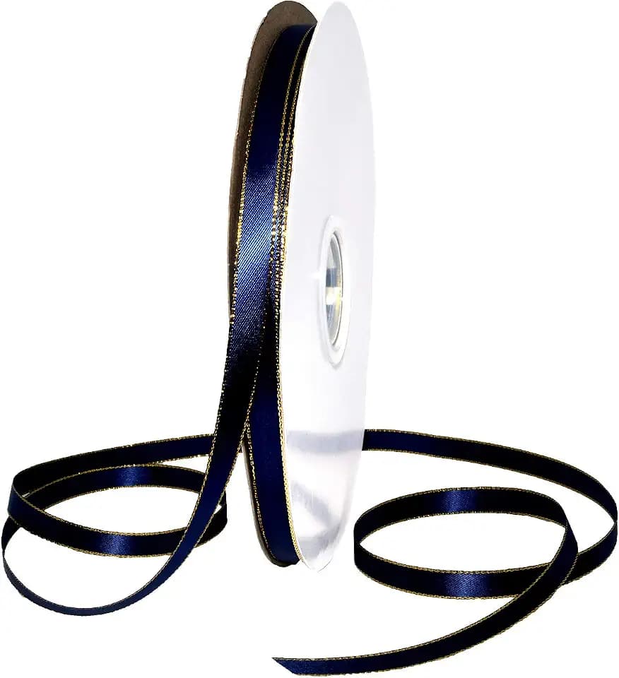 Morex Ribbon Gold Edge Satin Ribbon, 3/8" x 100 Yd, Navy Blue