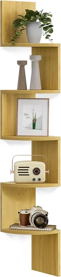 VASAGLE Corner Shelf Wall Mount, 5-Tier Floating Corner Bookshelf