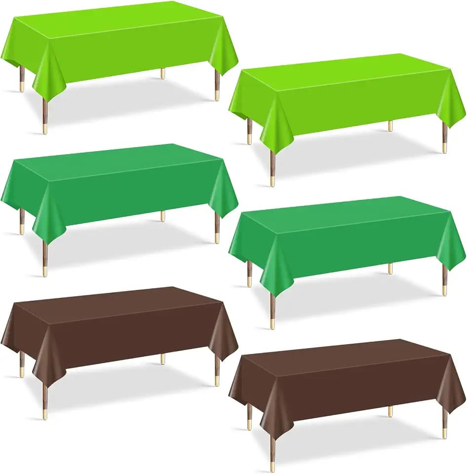 mwellewm 6Pc Dark Green & Brown Pixel Gaming Tablecloth,Plastic Table Cloth