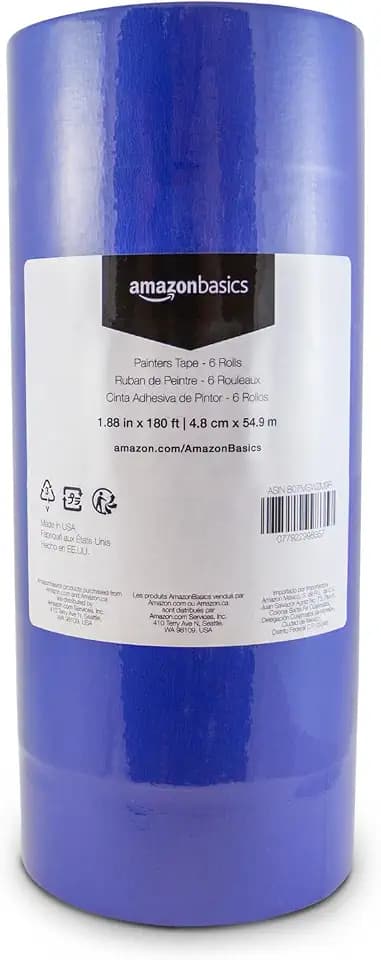 Amazon Basics Blue Painters Tape, Protects Surfaces, Removes Easily, No Residue, 1.88" x 60-Yard, 6 Rolls