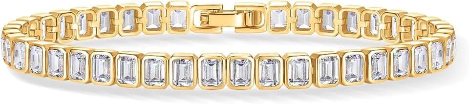 PAVOI 14K Gold Plated Tennis Bracelets for Women, Bezel Set CZ Bracelet