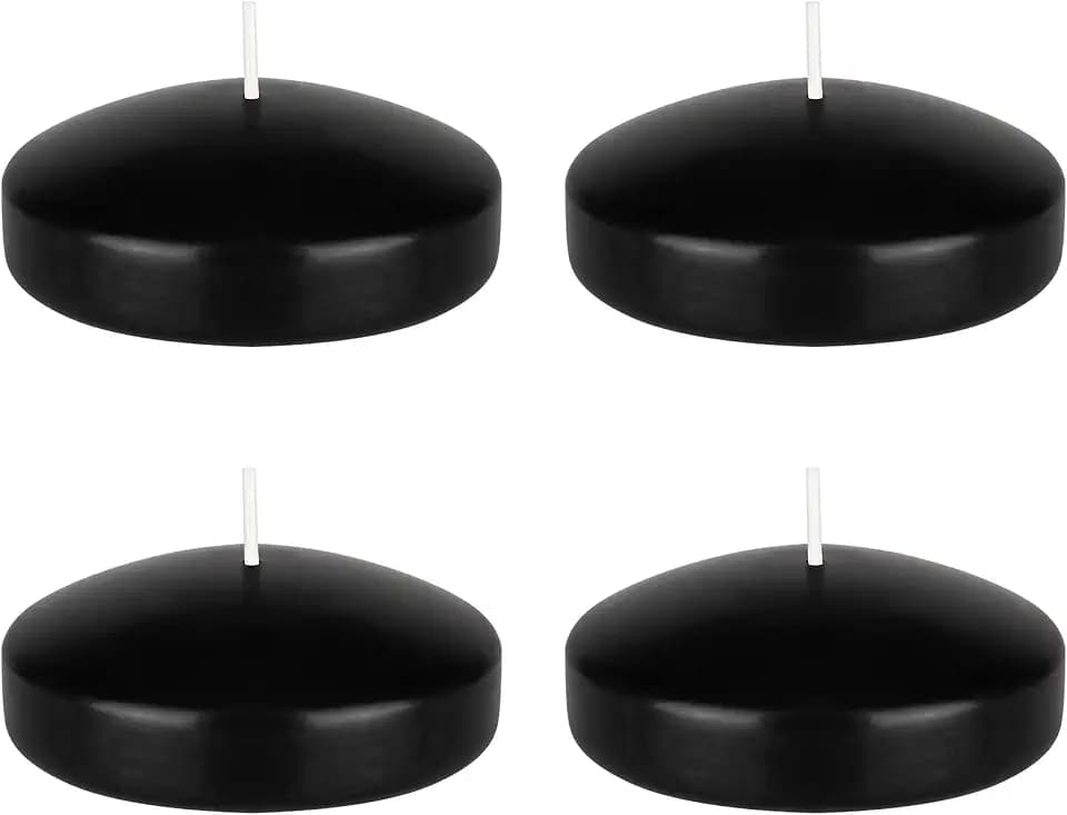 Mega Candles 4 pcs Unscented Black Floating Candles, Hand Poured Wax Candle 3 Inch Diameter, Home Décor, Wedding Receptions, Centerpieces, Occasions, Events, Festivities, Meditations, Spas