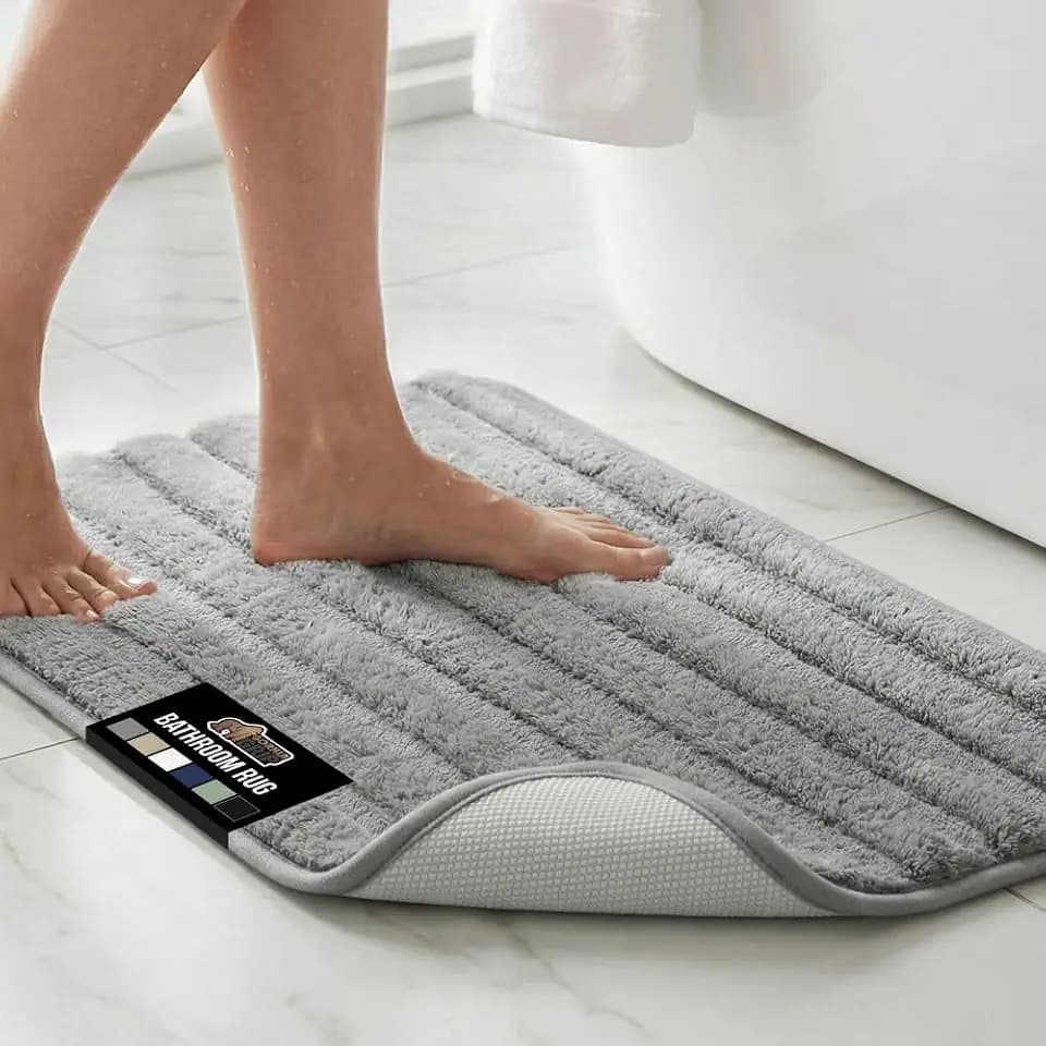 GORILLA GRIP Memory Foam Bathroom Rugs, Absorbent Bath Mat, 34x20 Gray