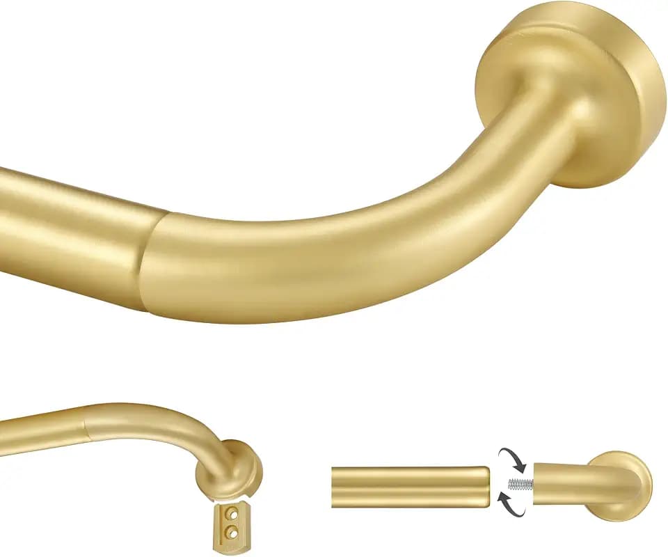 Brass Curtain Rod for Windows 16 to 28 Inch, Internal Splicing 1 Inch Diameter Disc, Adjustable Room Darkening Curtain Rod with Aluminum Finials and Brackets, Wrap Around Design