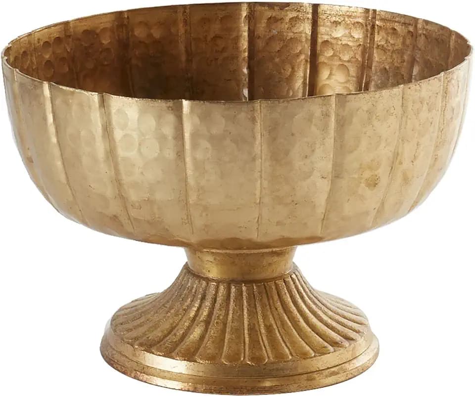 Accent Decor Distressed Gold Metal Compote Bowl | Gold Compote Vase l Lita Metal Vase l Indoor and Outdoor Compote for Any Event