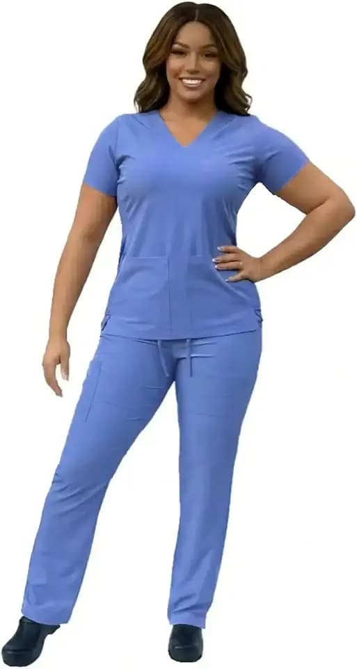ANGIE UNIFORMS YOGAFLEX - TALL & PETITE. Soft & Stretchy Scrub Set for Women. 2-Pocket Top and 5 Pocket Pants. Modern Fit.