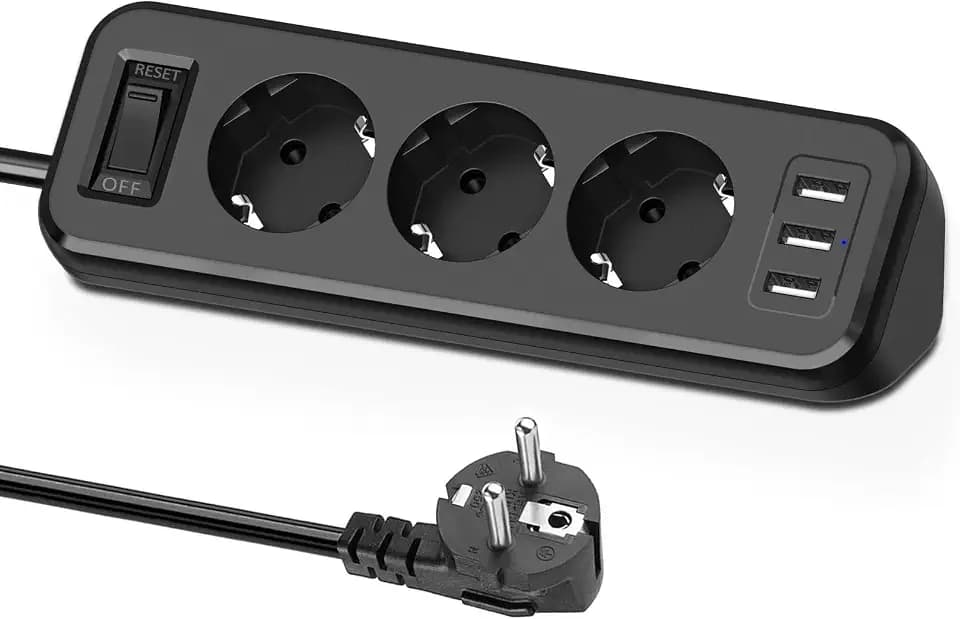 SUDEERY 3 Fach Steckdosenleiste mit 3 USB, Schwarz