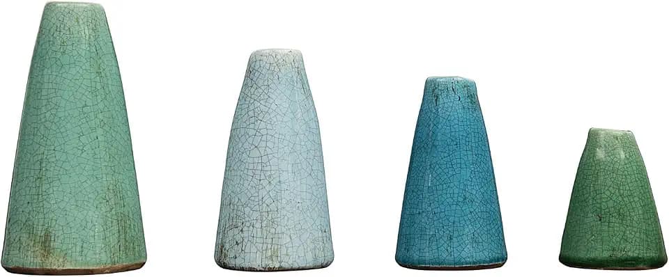 Creative Co-Op Green & Blue Terracotta Vases (Set of 4 Sizes)