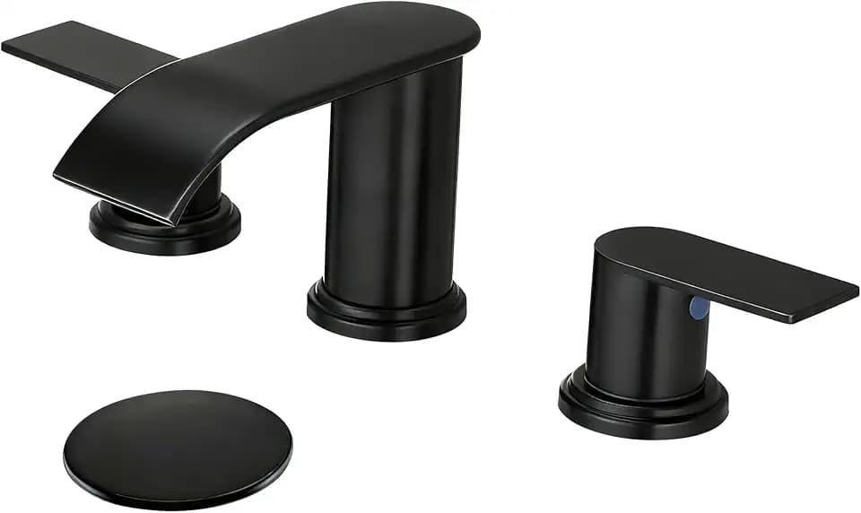 Waterfall Bathroom Sink Faucet 4/8 Inch Brushed Nickel Faucet Bathroom with Pop Up Drain 2 or 3 Holes Bathrooms Basin Lavatory Mixer Tap with Deck Mount Plate