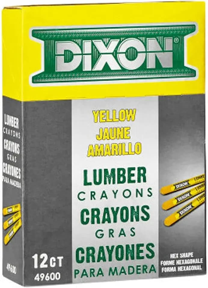 DIXON Industrial Lumber Marking Crayons, 4.5" x 1/2" Hex, Yellow, 12-Pack (X49600)