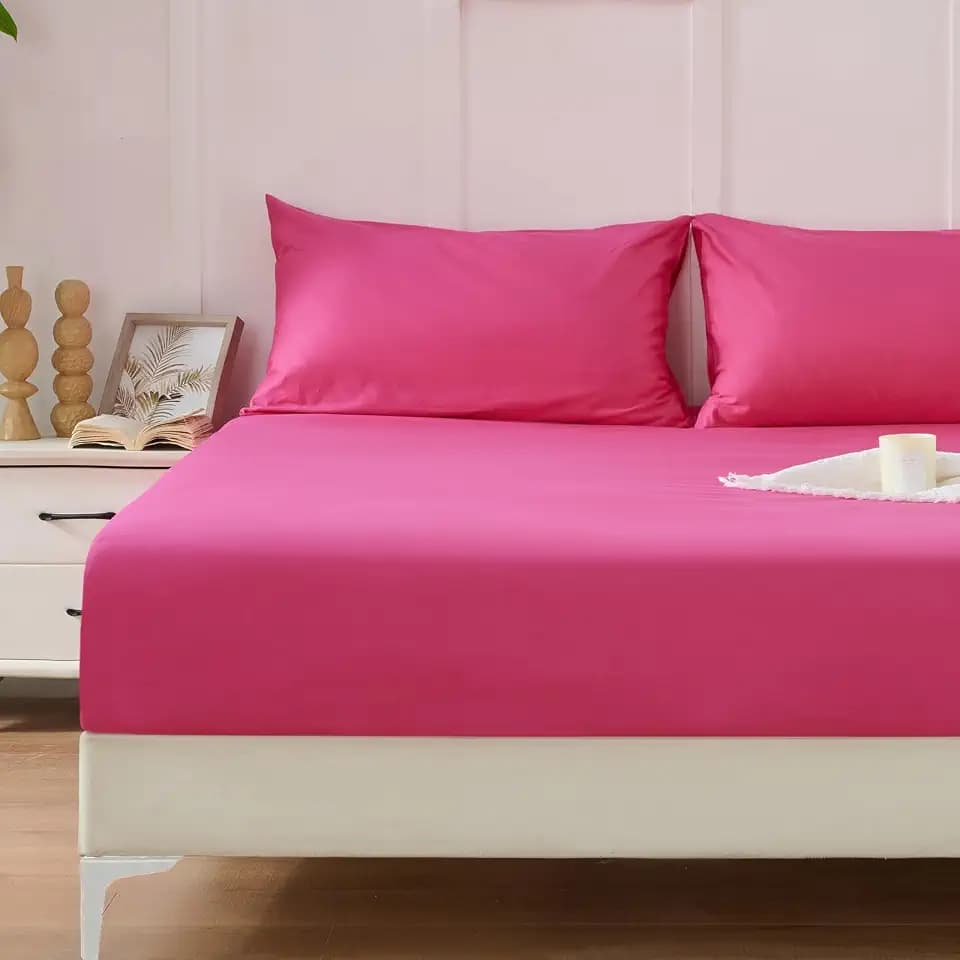 Homiest Hot Pink Cotton Fitted Sheet & Pillowcase Set, King 400TC