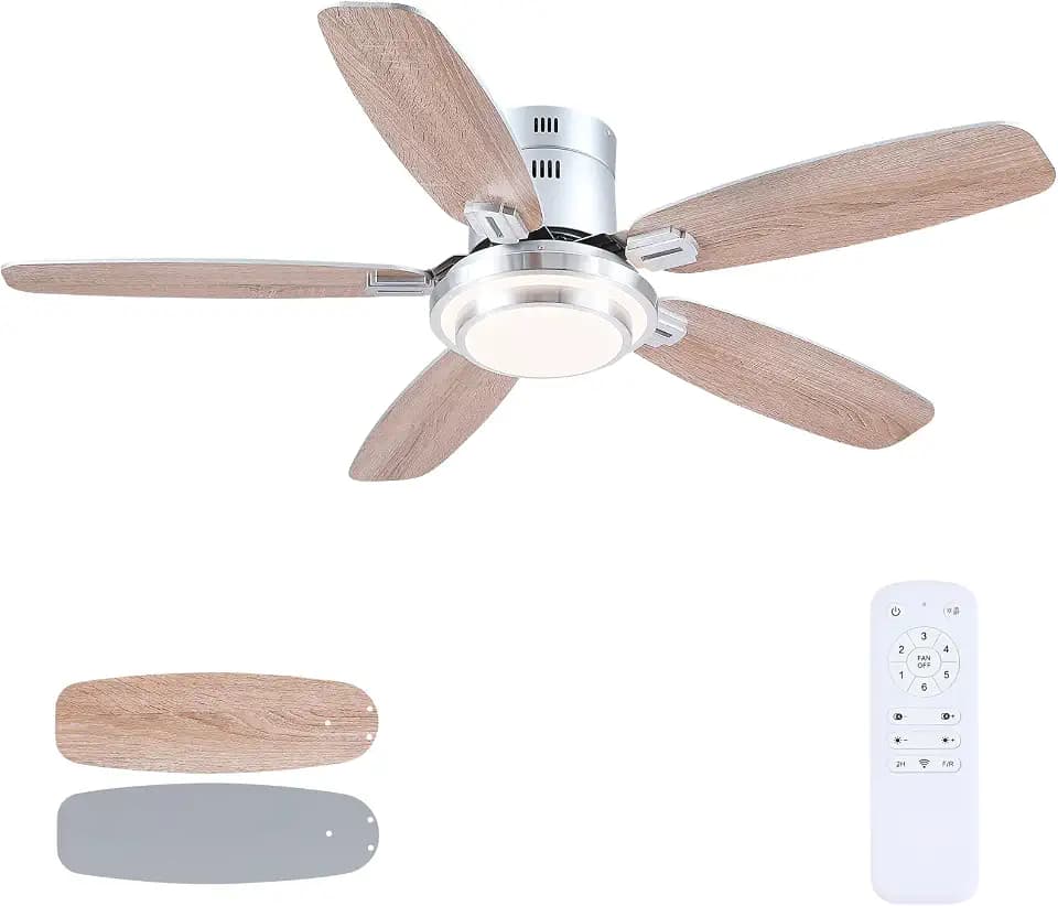 Hounberi 50" Brushed Nickel Ceiling Flush Mount Fans with Lights and Remote