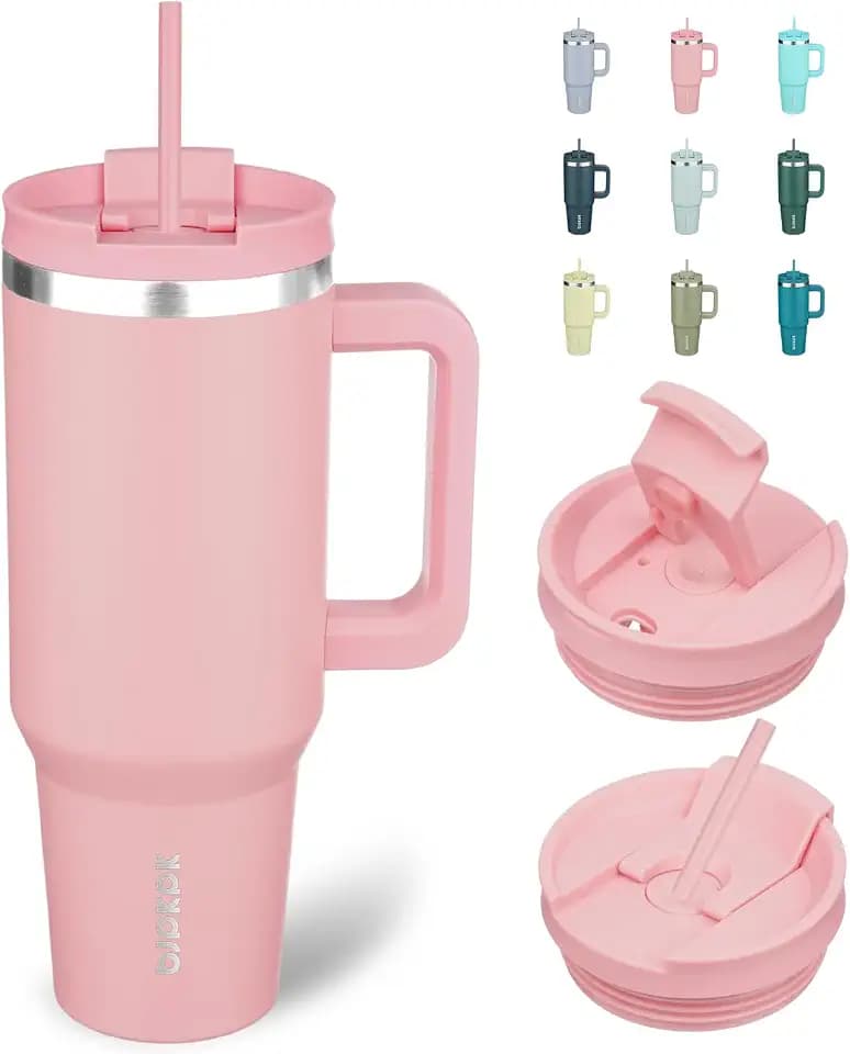 BJPKPK 40 oz Insulated Tumbler with Handle & Straw, Stainless Steel