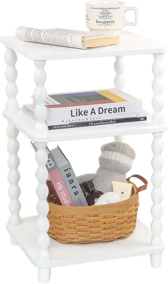 Fultyle White End Table, Small Side Table with Shelf, Modern Night Stand