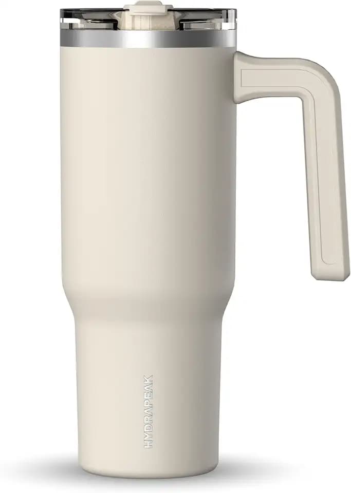 Hydrapeak Voyager 32oz Insulated Tumbler with Handle & 2-in-1 Lid, Leak-Proof Stainless-Steel Travel Tumbler, Cupholder Friendly Reusable Water Bottle Built for Work, Gym, or Class Commute (Stone)