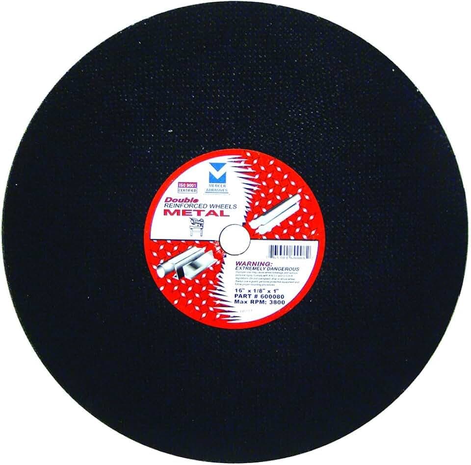 Mercer Industries 600080 Stationary Saw Cut-Off Wheels for Ferrous Metals, 16" x 1/8" x 1", 10 Pack