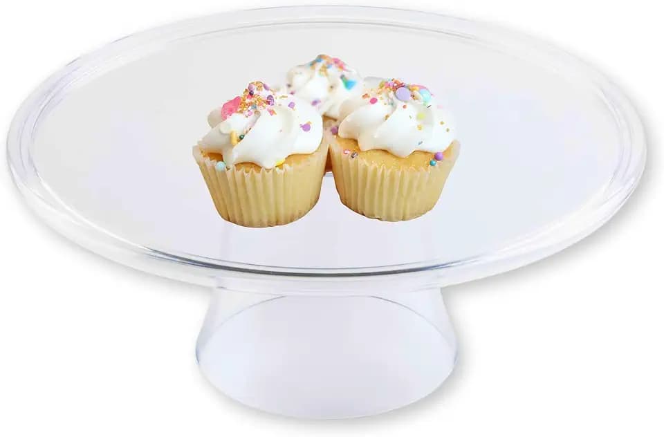 TableCraft 11885 Clear Round Cake Stand, Plastic Pedestal Display for Pastries, Desserts, Appetizers and Sandwiches, BPA-Free, Dishwasher Safe, 13" Diameter