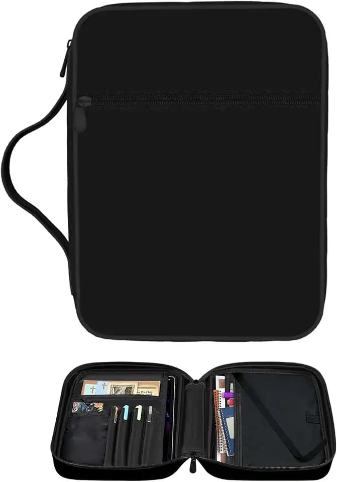Custom Bible Cases for Woman Men Carrying Book Cover Customized Name Photo Text Bible Bag Journal Case with Handle and Pocket Personalized Gift, Solid Black