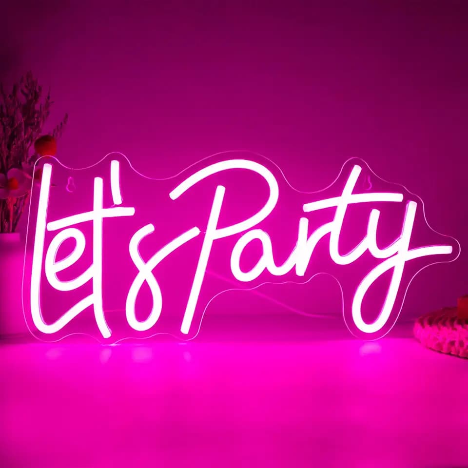 Let's Party Neon Sign for Wall Decor, LED Dimmable Let's Party Neon Light Up Sign Art Decorative Lights for Birthday, Wedding, Bachelorette, Engagement Party Decorations 15.91" x7.09" Pink