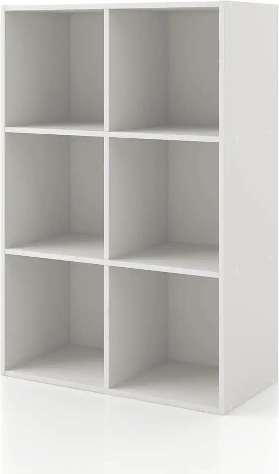 Homes: Inside + Out Apexa 6-Cube Storage Organizer Shelves, Stackable Wood Bookcase Fits Cubby Bins for Organization, Dorm Teen Room Decor & Home Office, White
