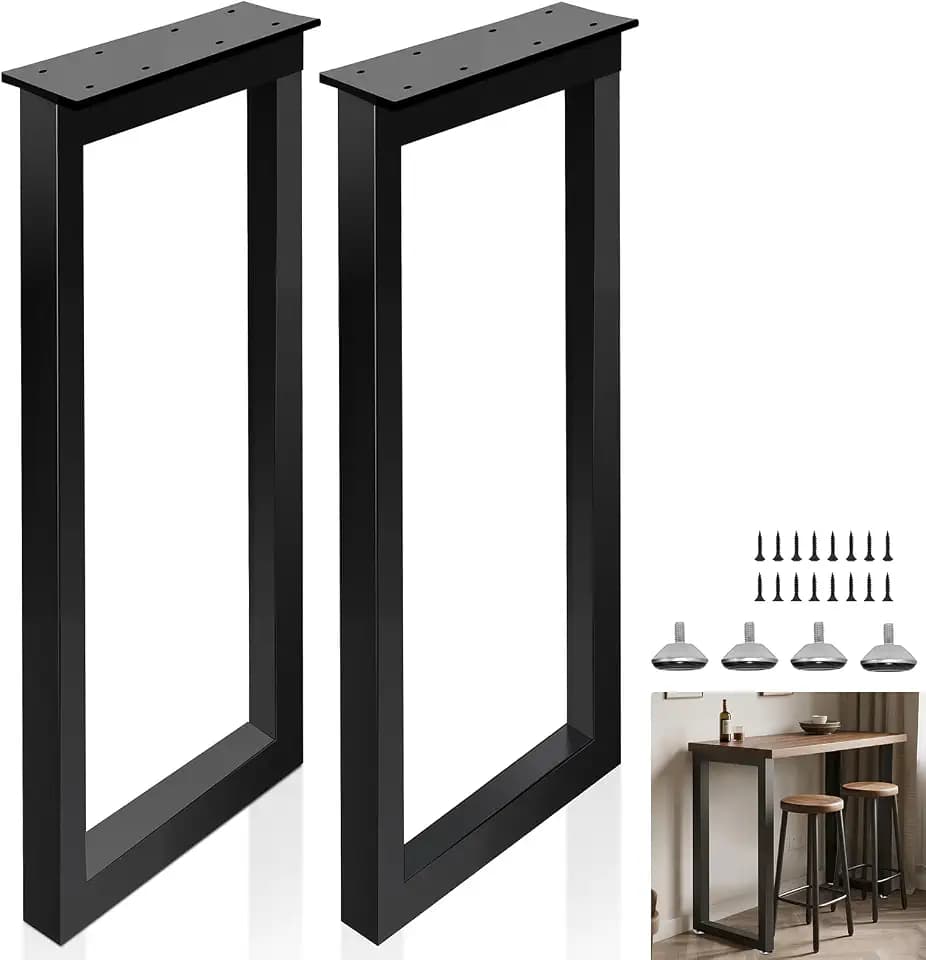 40 Inch Metal Bar Table Legs, Heavy Duty Desk Dinning Table Legs with Adjustment Feet Pads DIY Iron Furniture Feets, Set of 2,Black