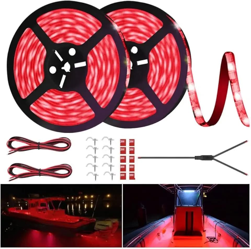 LED Boat Strip Lights, 32.8FT Red Marine Pontoon Led Lights, Waterproof