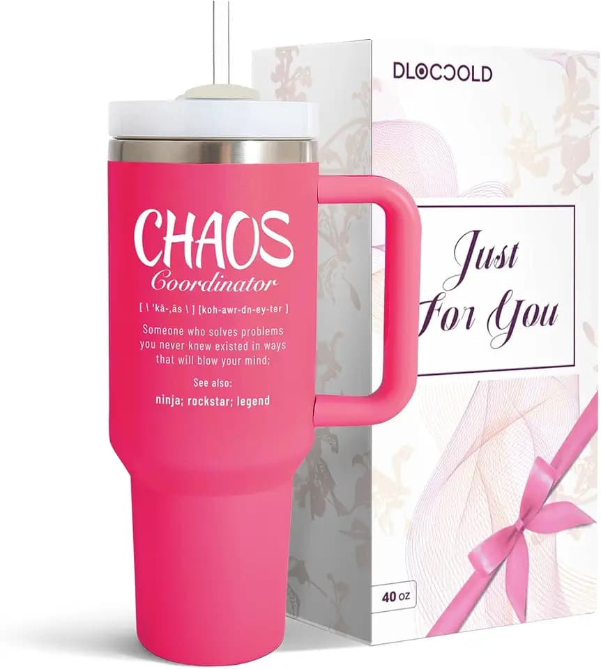 DLOCCOLD Thank You Gifts for Women, Chaos Coordinator Tumbler, Boss Lady Gifts for Women, Coworker, Mom, Manager, Teacher, Nurse, Birthday, Administrative Professional Day, 40oz Tumbler, Hot Pink