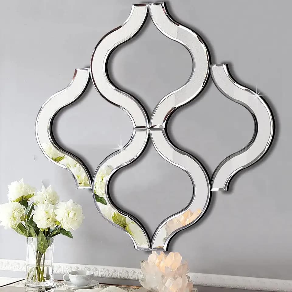 DMDFIRST Arc-Shaped Decorative Wall Mirror Silver Color 20”x20” Large, Exquisite Bevelled Gorgeous Glam Accent Decor, Unique Modern Fashion Hand Craft Mirror Wall