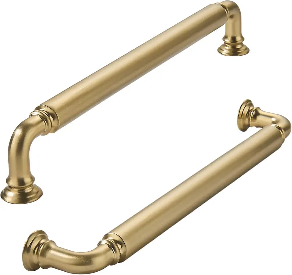 khtumeware 2-Pack Brushed Brass Heavy-Duty Solid Cabinet Pulls, 6 Inch (152mm) Hole Center, Satin Gold Drawer Pulls, Cabinet Hardware, Suitable for Kitchen Cabinets, Bathrooms and Dressers