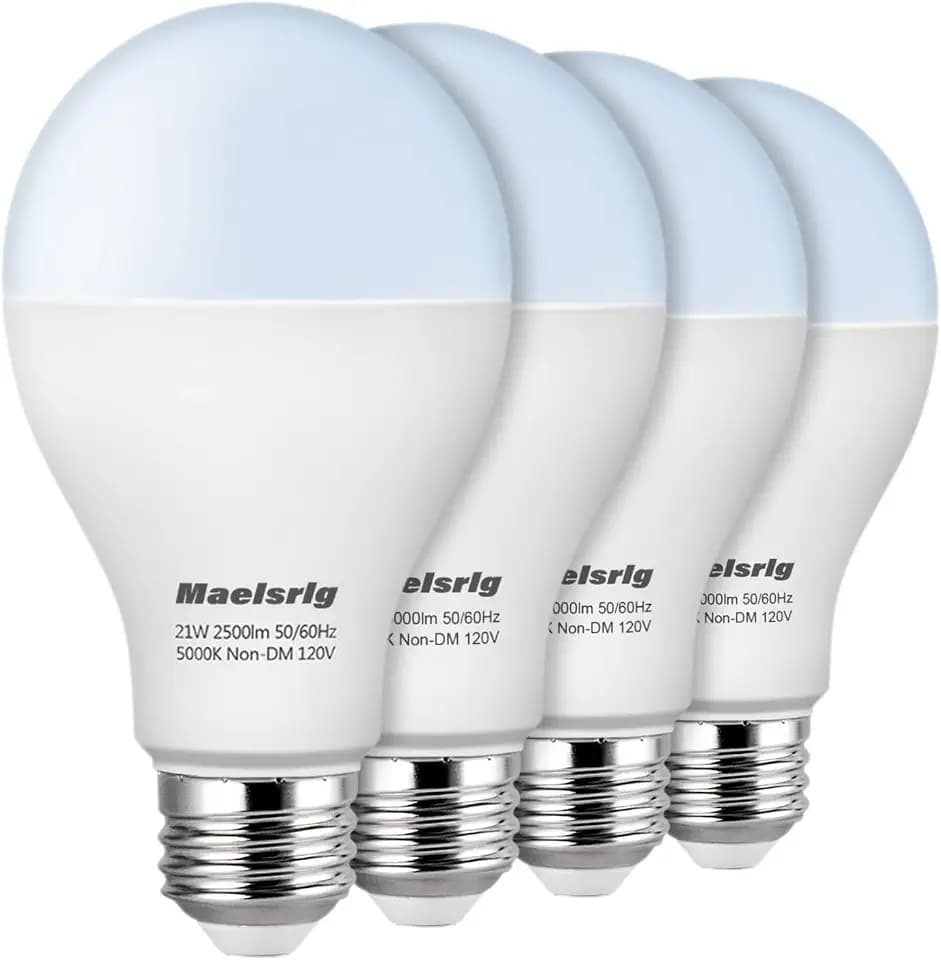 Maelsrlg 150 Watt Equivalent LED Bulb, 21W Super Bright 2500 Lumens A21 Light Bulbs, Daylight 5000K, Non-Dimmable, E26 Base, 4-Pack