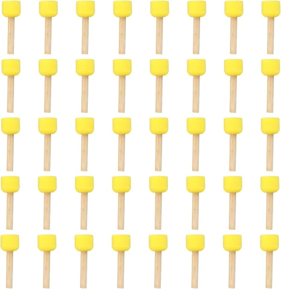 Patikil 1.2" Paint Sponges - 40 Pack Round Sponge Foam Brushes With Wooden Handle - Yellow