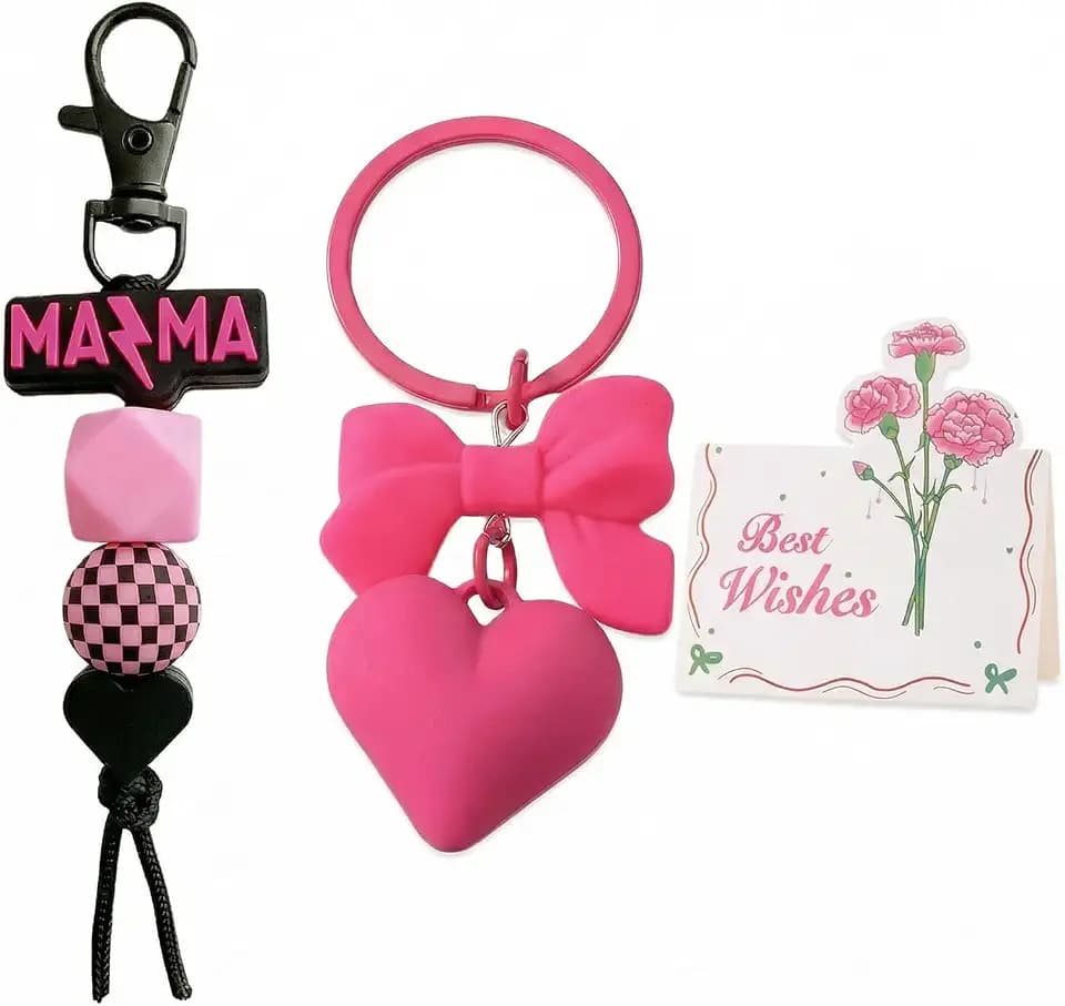 Mama Keychain 2Pcs Checkered Heart Bow Keychains Car Keys Purse