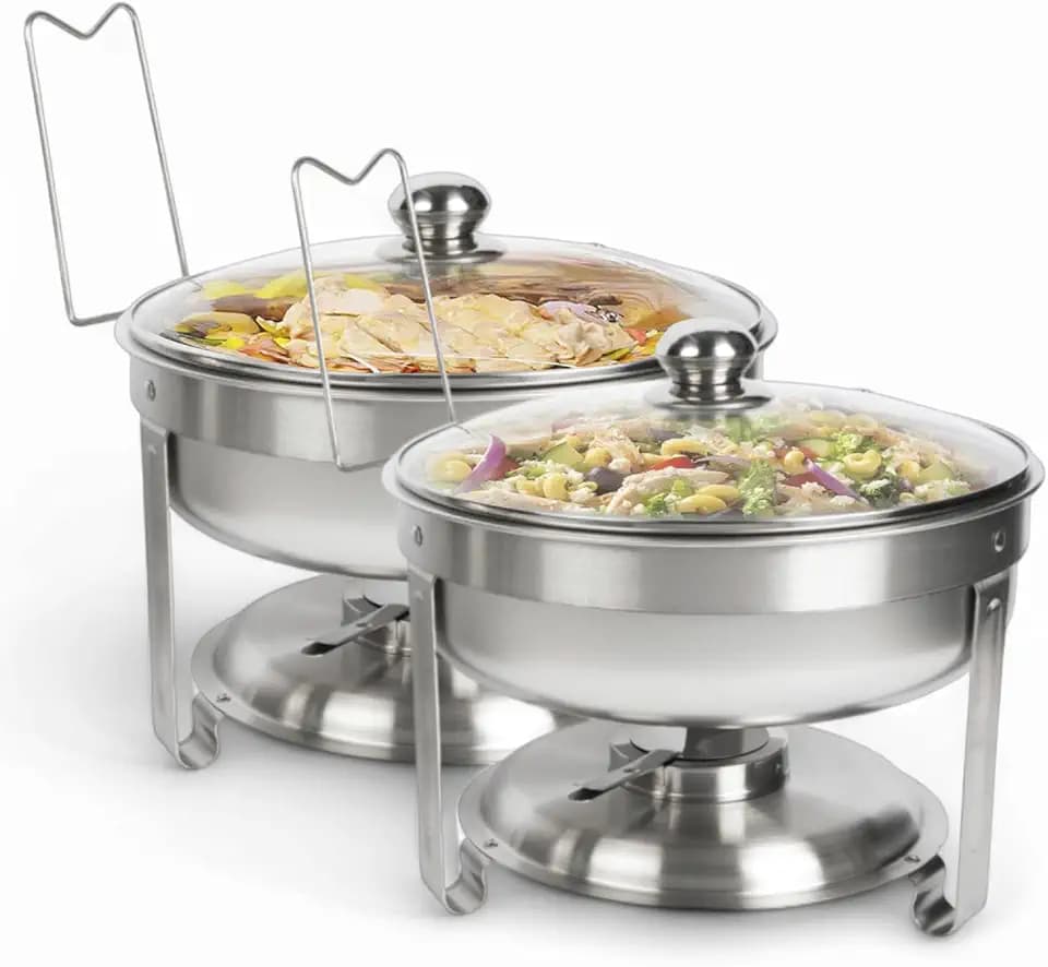 Alpha Living Chafing Dish Buffet Set of 2 – Complete Stainless Steel Chaffe Buffet Set with Glass Lids, Chafing Fuel Holder – Elegant and Practical Warmer Trays for Buffet, Wedding, Catering Supplies
